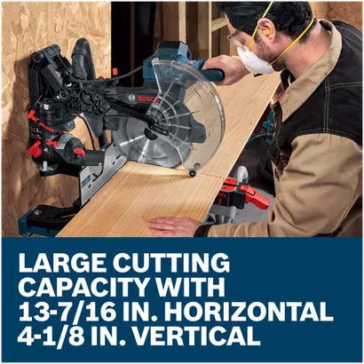 Features/Claims image of Bosch EXCM341-305GD 12 In. Dual-Bevel Glide Miter Saw.