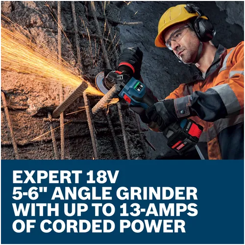 Features/Claims image of Bosch EXWS18V-15SB18X 18V EXPERT 5 – 6 In. Angle Grinder with Slide Switch Kit.