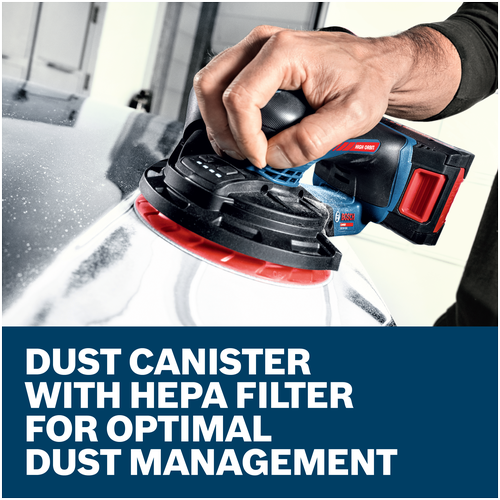 Features/Claims image of Bosch EXEX18V-150-5N 18V Random Orbit Sander.