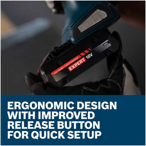 Features/Claims image of Bosch GXS18V-25N14X 18V Starter Kit with Expert 18V High Power Battery and Multi-Voltage Fast Charger.