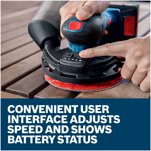 Features/Claims image of Bosch EXEX18V-150-5N 18V Random Orbit Sander.