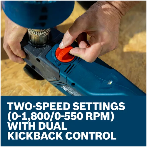 Features/Claims image of Bosch GRD18V-127B26X 18V High Torque Right Angle Drill ½ In. with application.