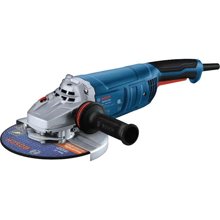 Bosch GWS22-230J 9 In. Angle Grinder shown in a dynamic view on white background.