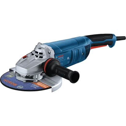 Bosch GWS22-230J 9 In. Angle Grinder shown in a dynamic view on white background.