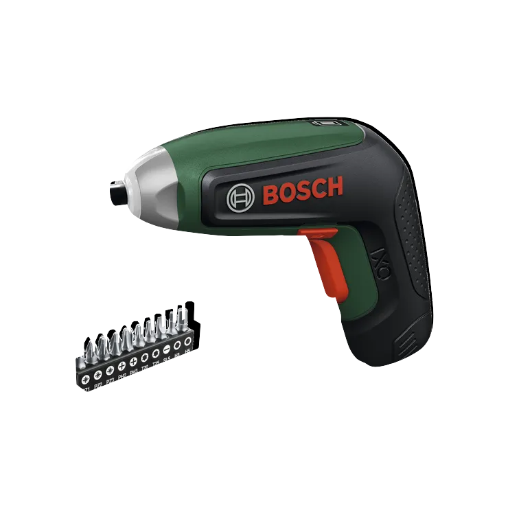 Product Image Dynamic of Bosch IXO 4V Max Screwdriver and Bits Set on a white background.