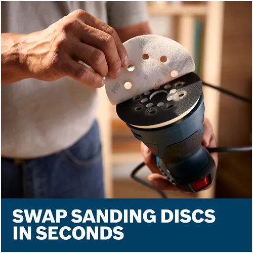 Features/Claims image of Bosch ROS20VSC 5 In. Palm Random Orbit Sander/Polisher with applications.