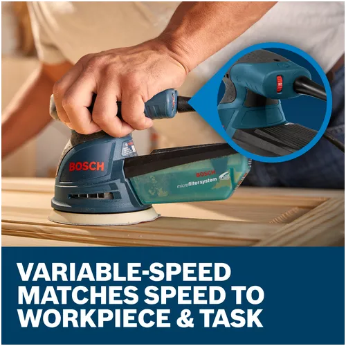 Features/Claims image of Bosch ROS20VSC 5 In. Palm Random Orbit Sander/Polisher with applications.