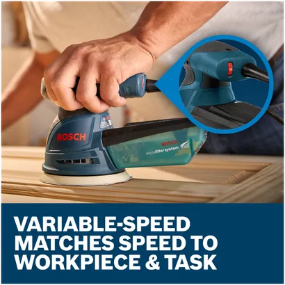 Features/Claims image of Bosch ROS20VSC 5 In. Palm Random Orbit Sander/Polisher with applications.