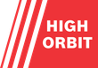 "HIGH ORBIT" displayed in white text in a red banner with diagonal white stripes.
