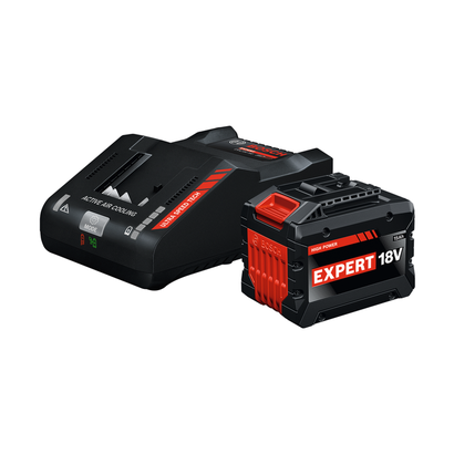 Product Image Dynamic of Bosch GXS18V-28N115X 18V 15 Ah Battery & Charger Kit on a white background.