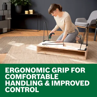 Web Image of Bosch IXO 4V Max Screwdriver being used by a homemaker in a living room.