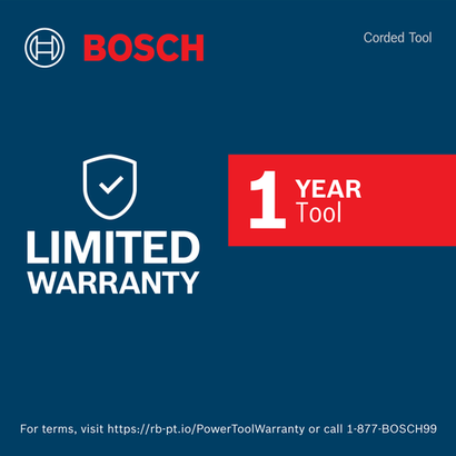 Warranty Image of Bosch GPO14-180S 11 Amp 7 In. Corded Polisher on blue background.