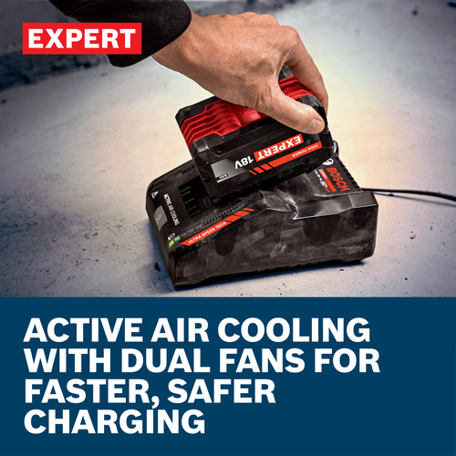 Web Image of Bosch GXS18V-28N115X EXPERT 18V 15 Ah Battery & Charger Kit with application and features.