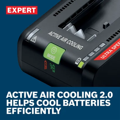Web Image of Bosch EXAL18V-160 EXPERT 18V Lithium-Ion 16 Amp Battery Turbo Charger with features/application.
