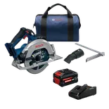 Dynamic Image of Bosch GKS18V-68-2B16X 18V Brushless 7-1/4 In. Circular Saw Kit on a white background.