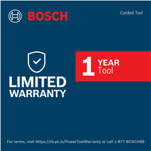 Warranty Image of Bosch GHO16-82 3-1/4" 5.5Amp Planer on a blue background.