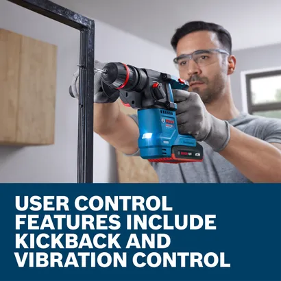 Web Image with features and worker using the Bosch GBH18V-18X 5/8 In. SDS-plus ONECHUCK Rotary Hammer.