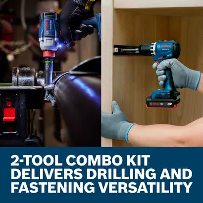 Web Image with worker using the Bosch GXL18V-28B22 18V 2-Tool Combo Kit with features.