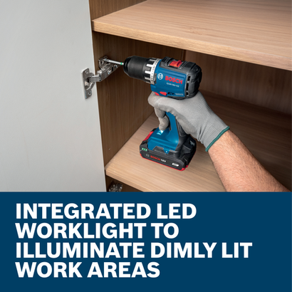 Web Image of worker using the Bosch GSR18V-52 18V Brushless 1/2 In. Drill/Driver with features.