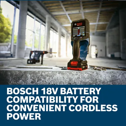 Web Image of Bosch D-TECT18V-200-17C EXPERT 18V Floor & Wall Scanner​ with application and features.
