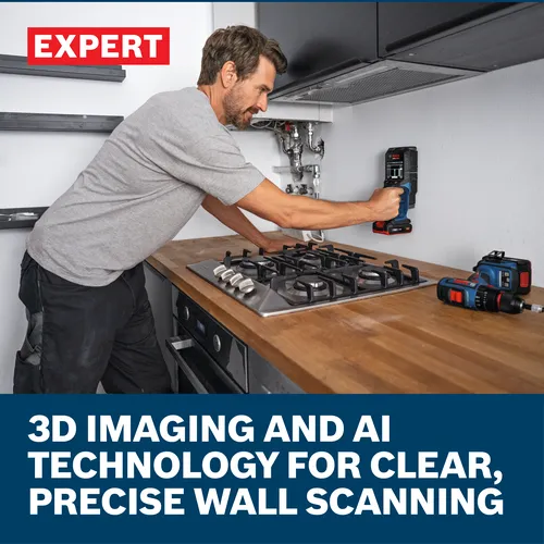Web Image of Bosch D-TECT18V-200-17C EXPERT 18V Floor & Wall Scanner​ with application and features.