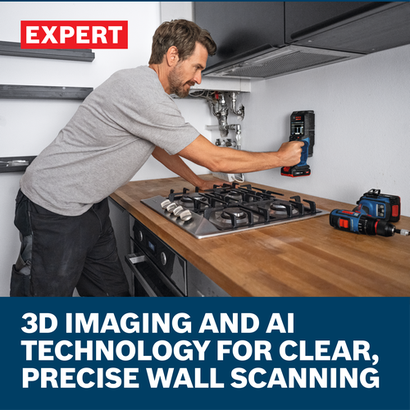 Web Image of Bosch D-TECT18V-200-17C EXPERT 18V Floor & Wall Scanner​ with application and features.