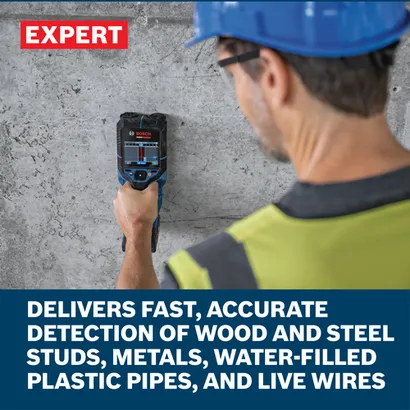 Web Image of Bosch D-TECT18V-200-17C EXPERT 18V Floor & Wall Scanner​ with application and features.