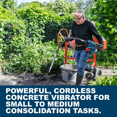 Web Image of Bosch GVC18V-25-120D 18V Pencil Vibrator with applications and features.