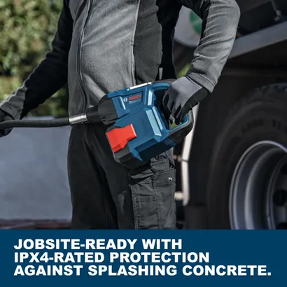 Web Image of Bosch GVC18V-25-120D 18V Pencil Vibrator with applications and features.