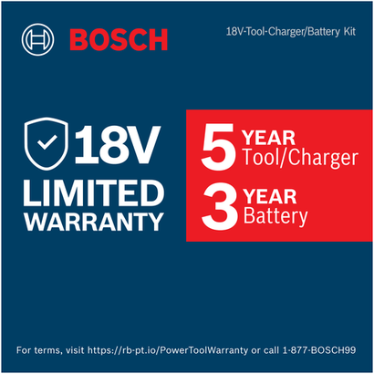Warranty Image of Bosch GXS18V-29N12 18V Starter Kit with 2 Ah Battery and Battery Charger.