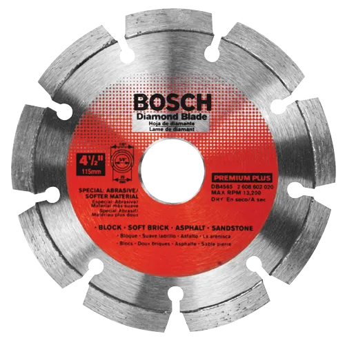 Bosch Diamond Blade, 4 1/2", 115mm, model DB4565, Max RPM 13,200, for BLOCK, SOFT BRICK, ASPHALT, SANDSTONE.