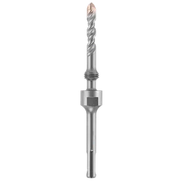 Drill bit with a gray and silver metallic finish, the tip is beige.