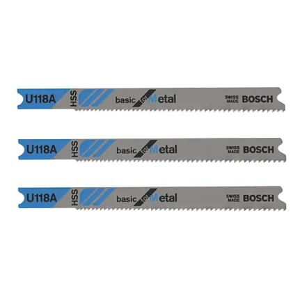 3 pieces 3-1/8 In. 17-24P TPI Basic Metal Cutting U-Shank Jig Saw Blades