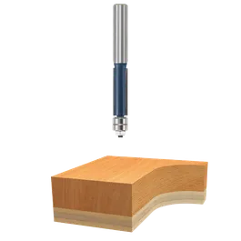 Bosch router bit positioned above wood block.