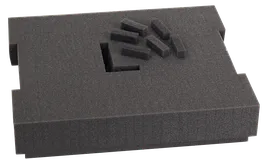 Dark gray foam insert with six small foam pieces.