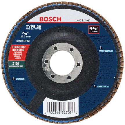 Disco abrasivo para amolado/combinado, calibre 120, tipo de eje 29, 4-1/2" 7/8"