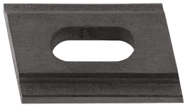 Componente oscuro, rectangular, con un orificio ovalado.