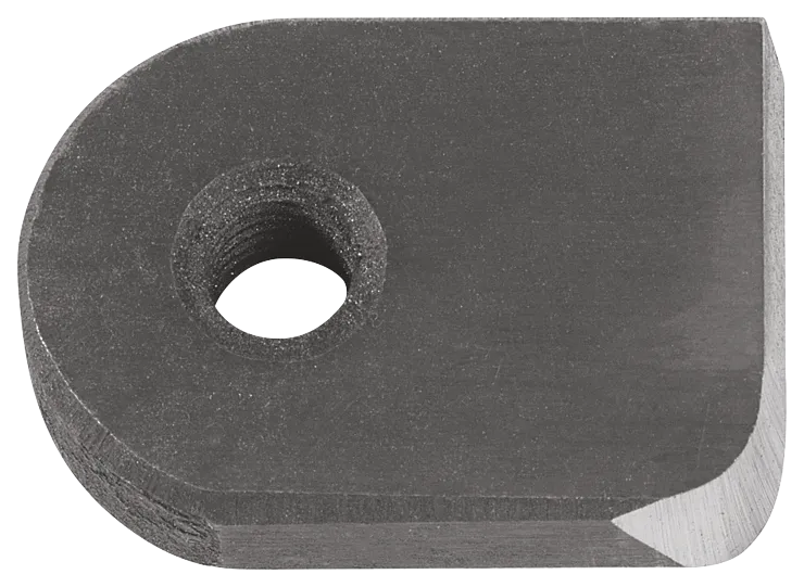 Placa metálica con extremo redondeado y orificio en el centro.