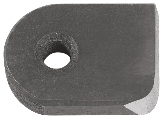 Placa metálica con extremo redondeado y orificio en el centro.