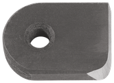 Placa metálica con extremo redondeado y orificio en el centro.