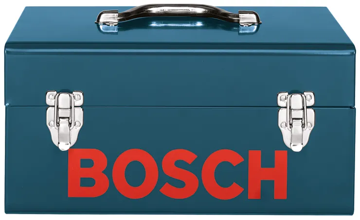 Caja de herramientas Bosch con letras rojas "BOSCH".