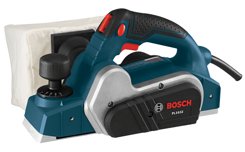 Cepillo eléctrico Bosch PL1632 con bolsa para polvo y ajuste de profundidad.