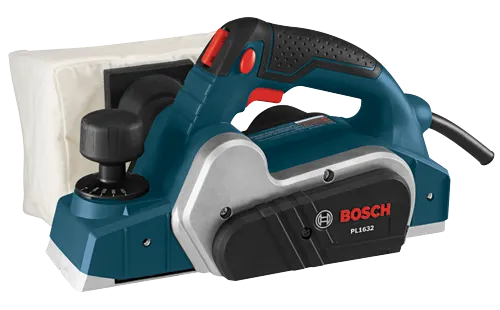 Cepillo eléctrico Bosch PL1632 con bolsa para polvo y ajuste de profundidad.