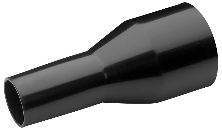 Racord de plástico negro cónico.