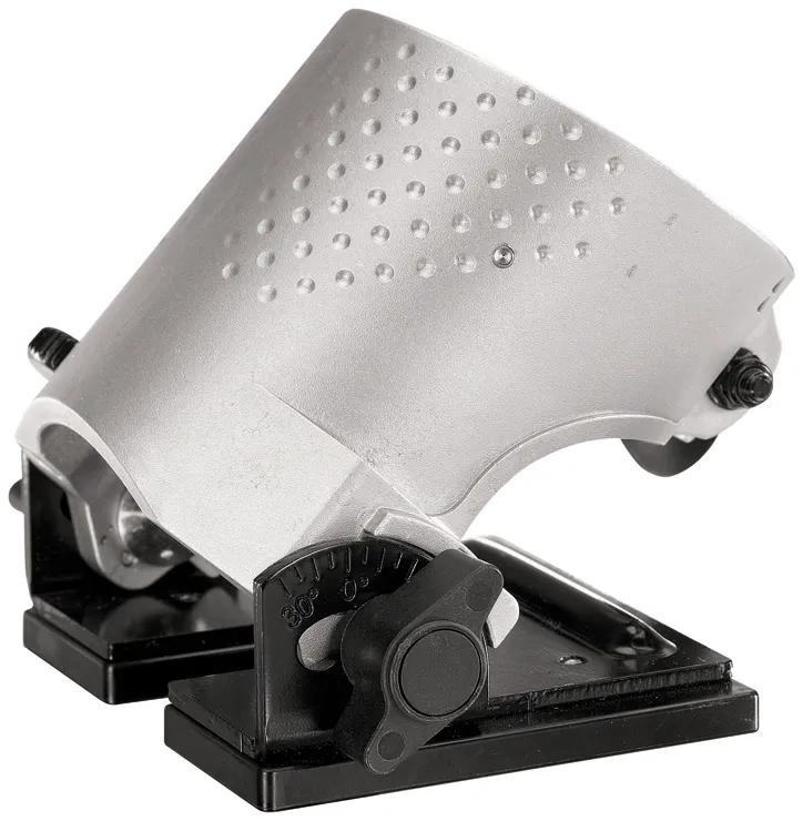 Herramienta metálica plateada y negra con un botón y una escala de 30° - 0° grados.