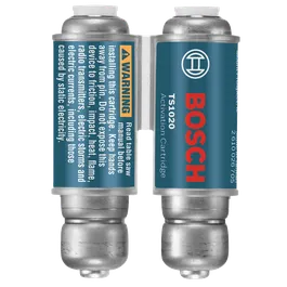 Cartucho de Activación Bosch TS1020; advertencia: leer el manual de la sierra de mesa antes de la instalación; mantener las manos alejadas del pasador; no exponer a fricción, impacto, calor, llama, transmisores de radio, tormentas y corrientes eléctricas.