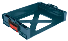 Organizador de plástico azul oscuro Bosch con detalles en negro y rojo.