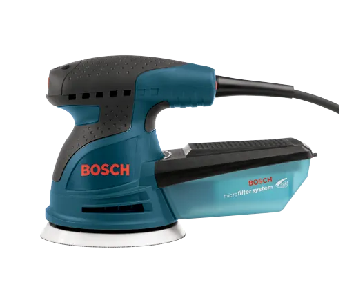 Lijadora BOSCH azul y negra, con el "sistema microfiltro BOSCH" visible.