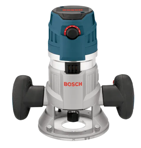 Fresadora elétrica BOSCH con empuñaduras, selector de velocidad y logotipo BOSCH.