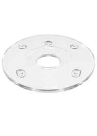 Placa circular transparente, con orificio central e inscripción "1600A005W1" y "1/4".